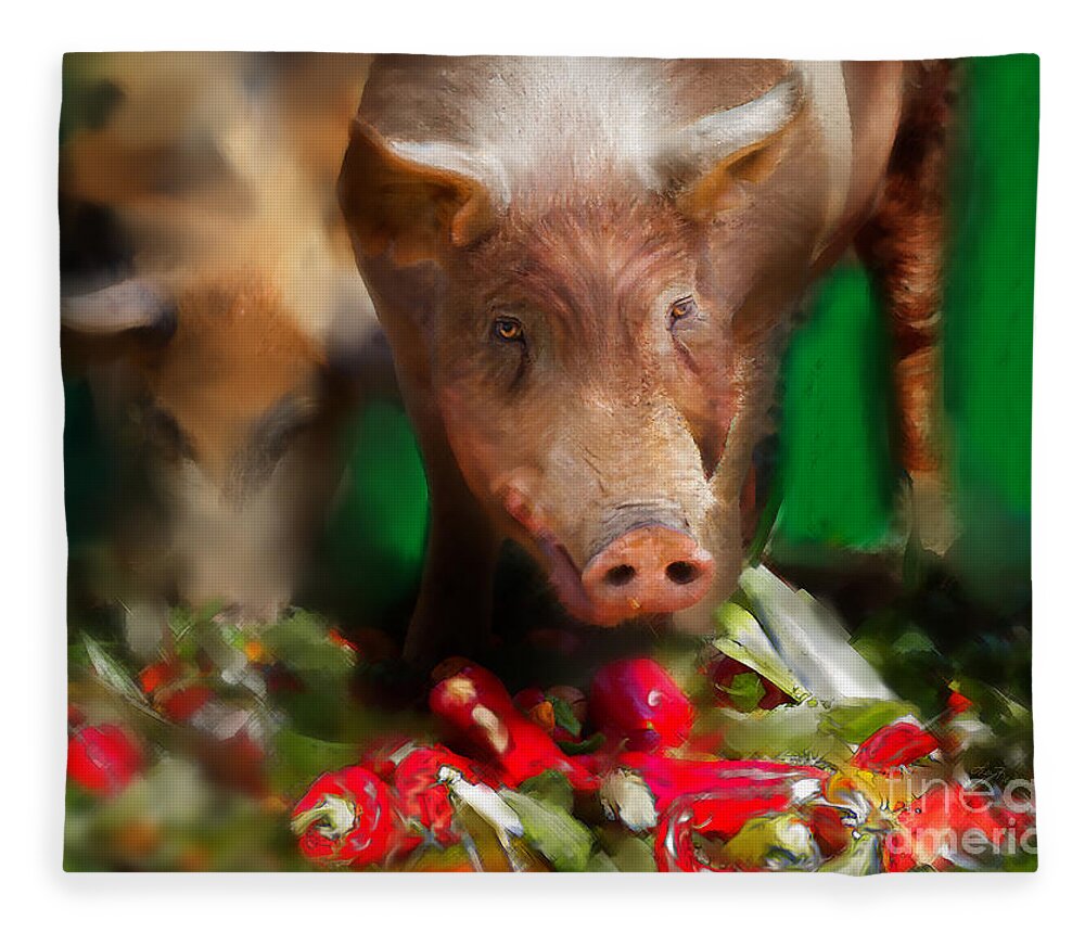 Pigs Fleece Blanket featuring the digital art Pigs by Lisa Redfern