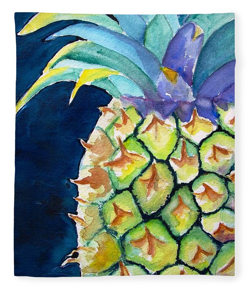 Pineapple Fleece Blanket featuring the painting Pineapple #1 by Carlin Blahnik CarlinArtWatercolor