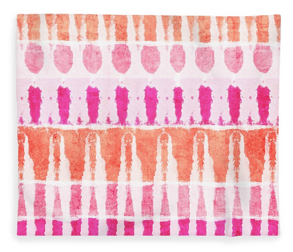Pink Fleece Blanket featuring the painting Pink and Orange Tie Dye by Linda Woods