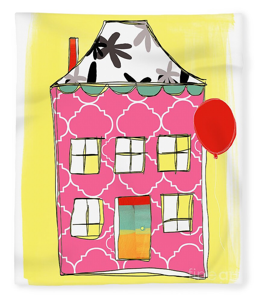 House Fleece Blanket featuring the painting Pink House by Linda Woods