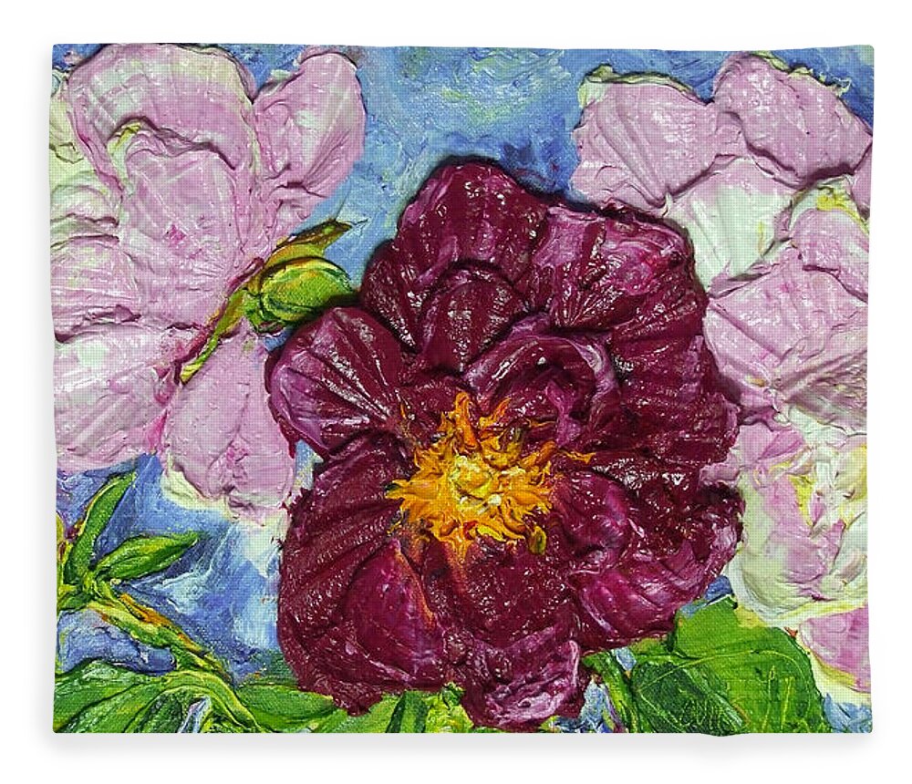 Flower Fleece Blanket featuring the painting Pink Peonies of Spring by Paris Wyatt Llanso