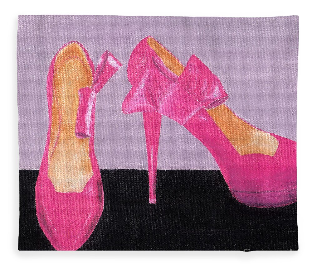 Pink Fleece Blanket featuring the painting Pink Shoes by Laurel Best