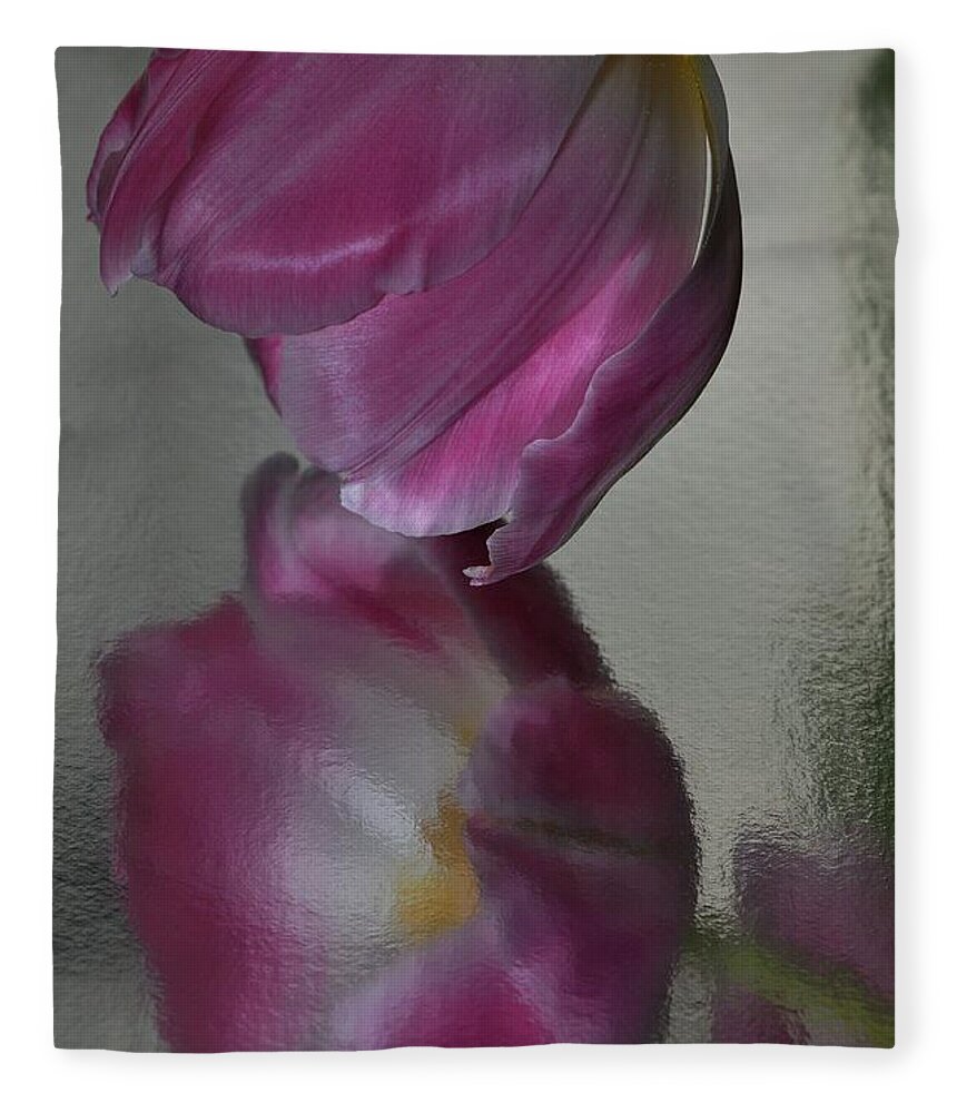 Flower Fleece Blanket featuring the photograph Pink Tulip Reflected in Silver Water by Phyllis Meinke