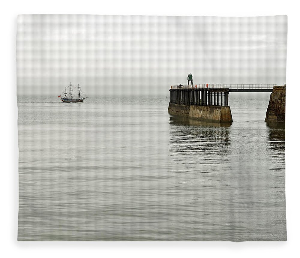 Britain Fleece Blanket featuring the photograph Pirate Ship and Whitby West Breakwater by Rod Johnson