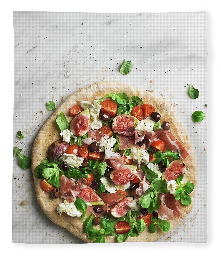 White Background Fleece Blanket featuring the photograph Pizza by Johner Images