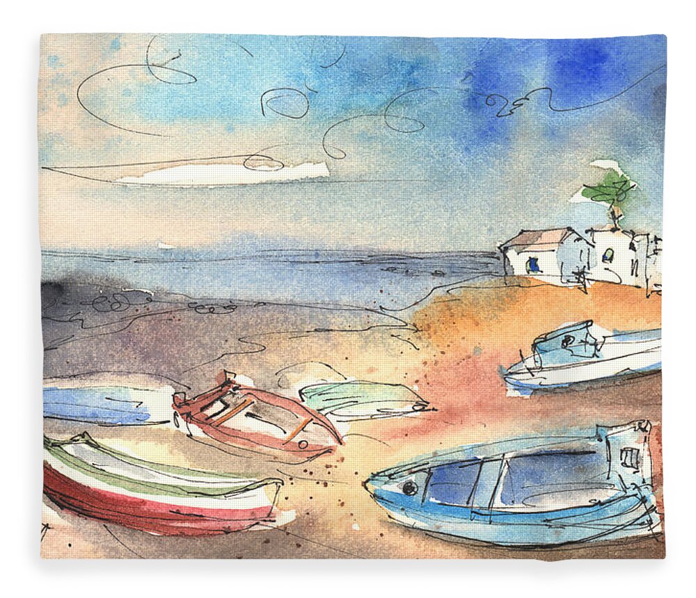 Travel Fleece Blanket featuring the painting Playa Honda in Lanzarote 02 by Miki De Goodaboom