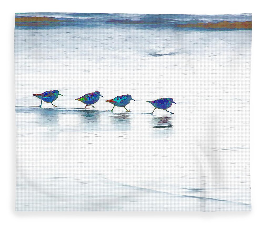 Beach Fleece Blanket featuring the photograph Plovers in a Row by Allan Van Gasbeck