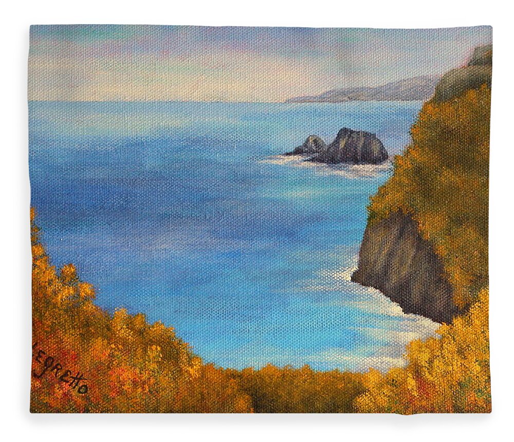 Pamela Allegretto Franz Fleece Blanket featuring the painting Pololu Valley Lookout by Pamela Allegretto