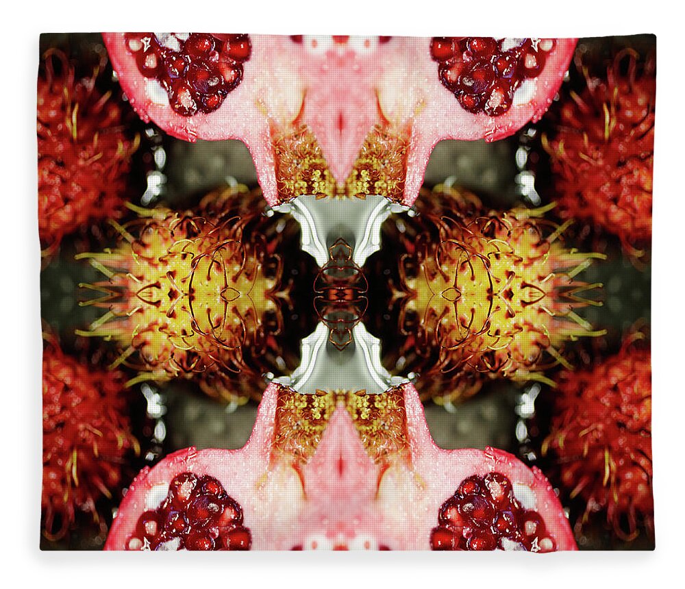 Pomegranate Fleece Blanket featuring the photograph Pomegranate And Rambutan Fruit by Silvia Otte