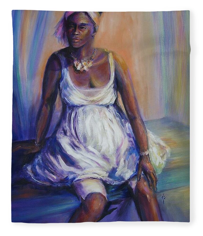 African American Fleece Blanket featuring the painting Pondering The Future by Jodie Marie Anne Richardson Traugott     aka jm-ART
