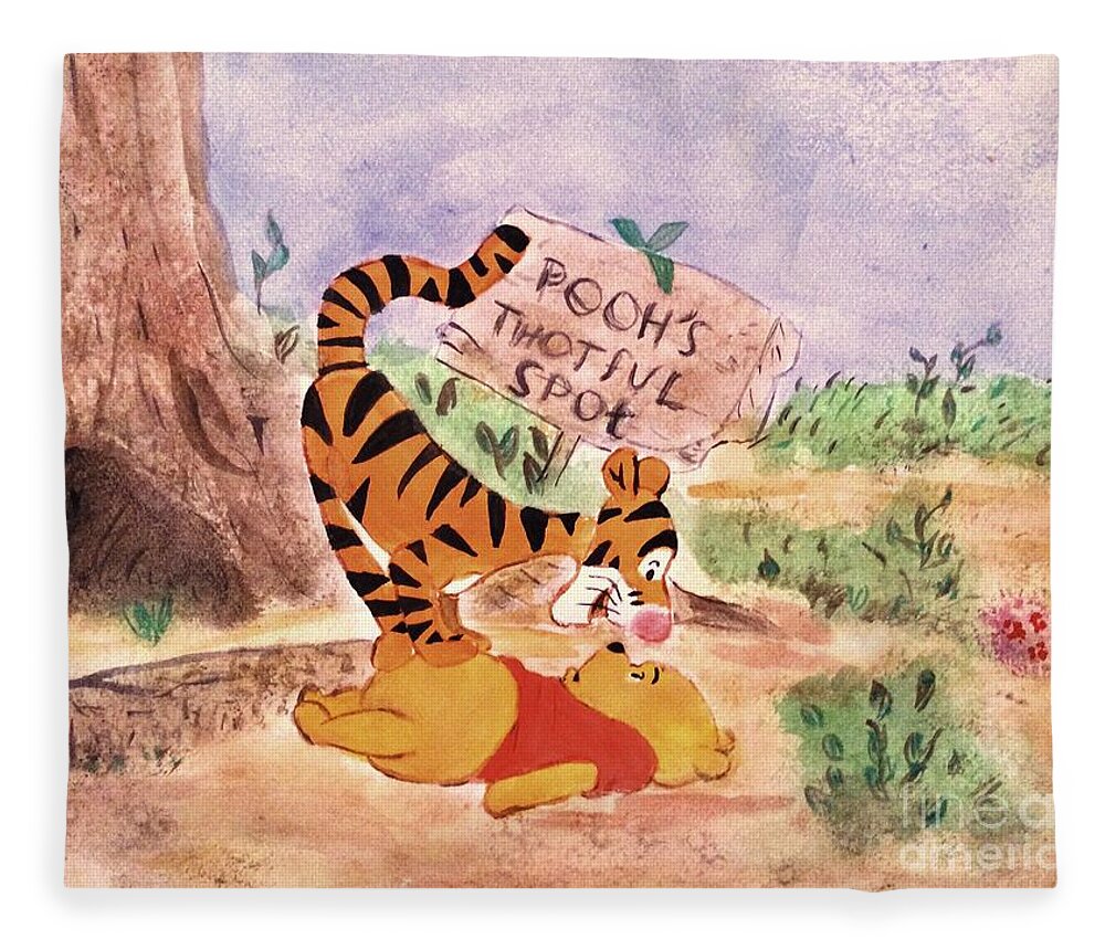 Winnie The Pooh Fleece Blanket featuring the painting Pooh Bear Got Bounced by Denise Railey