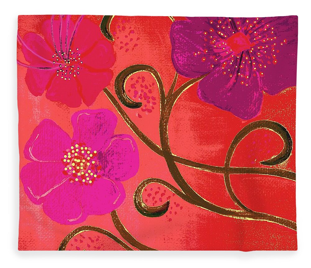 Digitized Fleece Blanket featuring the painting Pop Spring Purple Flowers by Linda Bailey