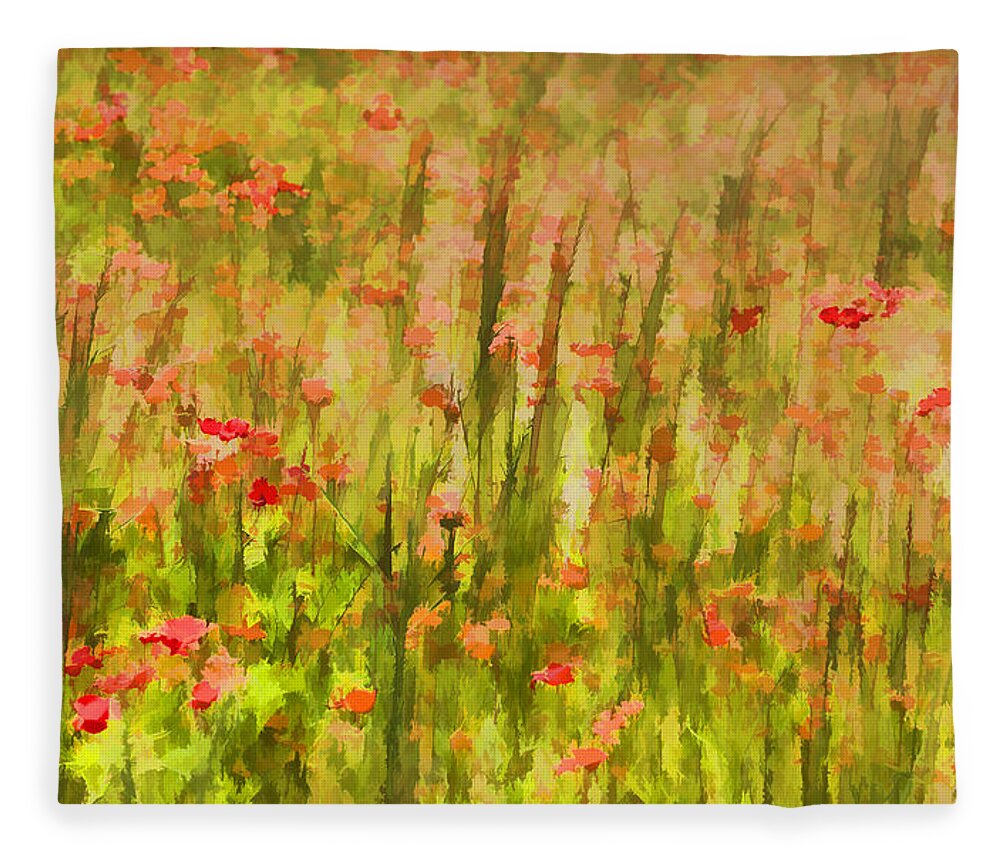 Flowers Meadow Fleece Blanket featuring the painting Poppies of Tuscany II by David Letts