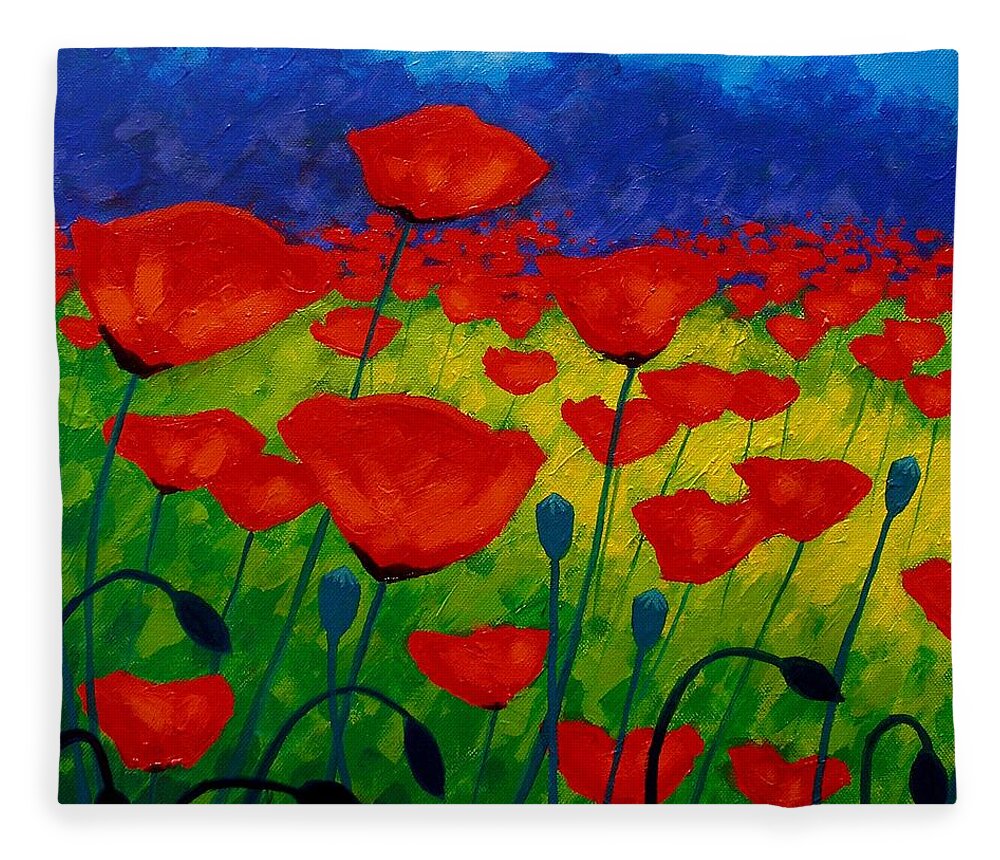 Poppies Fleece Blanket featuring the painting Poppy Corner II by John Nolan