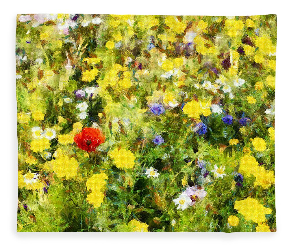 Poppy Fleece Blanket featuring the photograph Poppy in wildflowers by Nigel R Bell