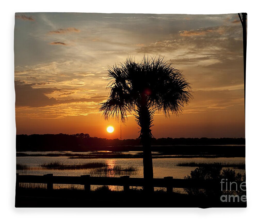 Palmetto Fleece Blanket featuring the photograph Port Royal Sunset by Scott Hansen
