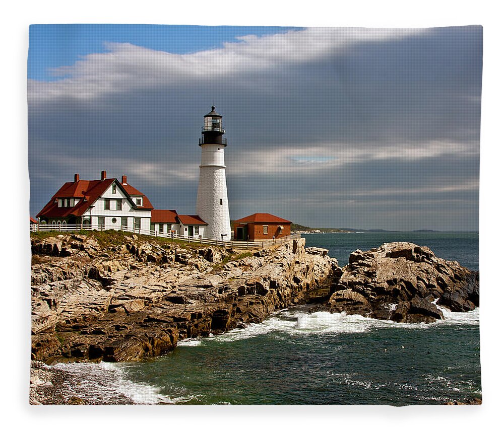 Lighthouse Fleece Blanket featuring the photograph Portland Headlight by John Haldane