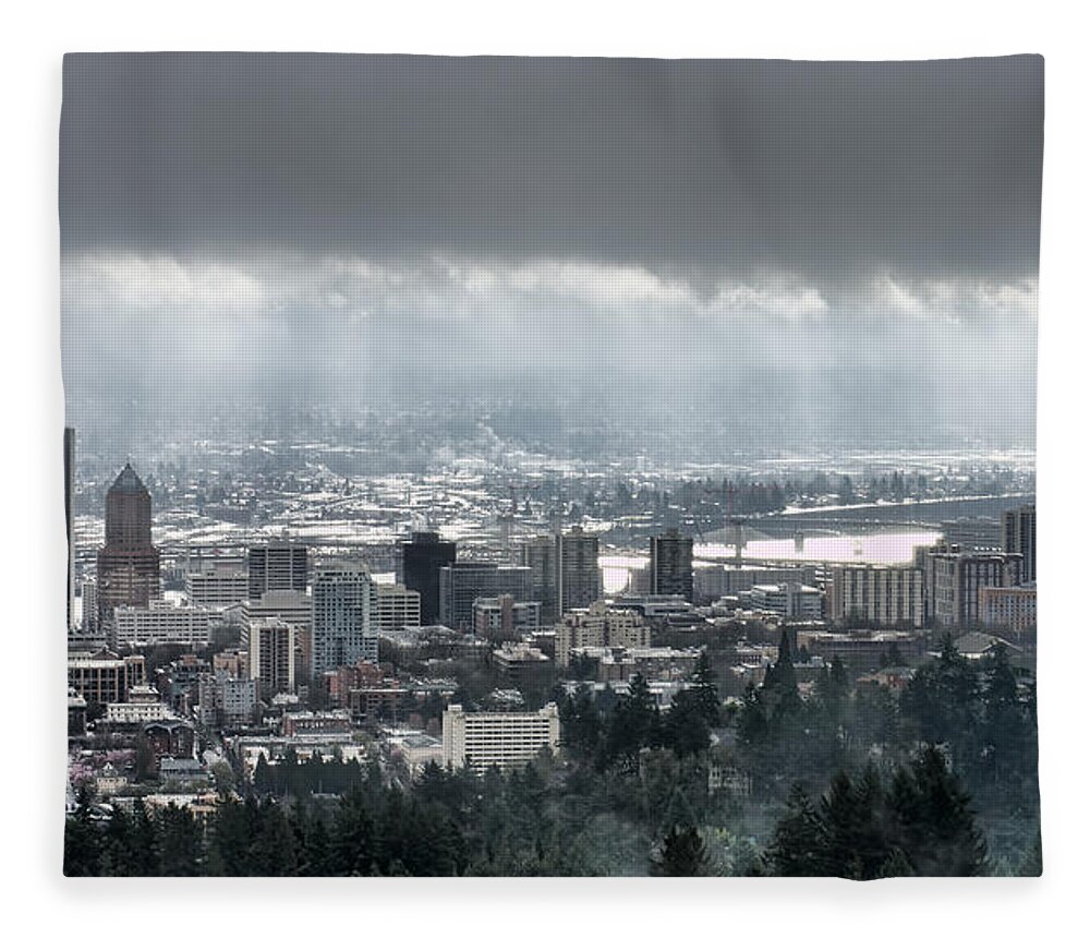 Portland Fleece Blanket featuring the photograph Portland Oregon After a Morning Rain by Don Schwartz