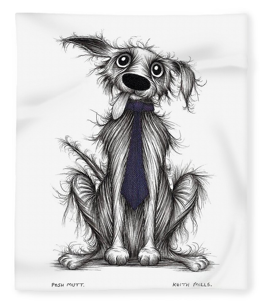 Dog Fleece Blanket featuring the drawing Posh mutt by Keith Mills