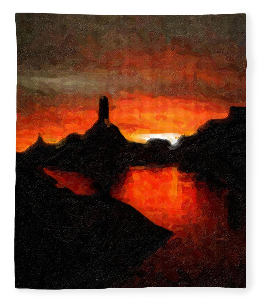 Digital Fleece Blanket featuring the digital art Powell Sunset by David Hansen