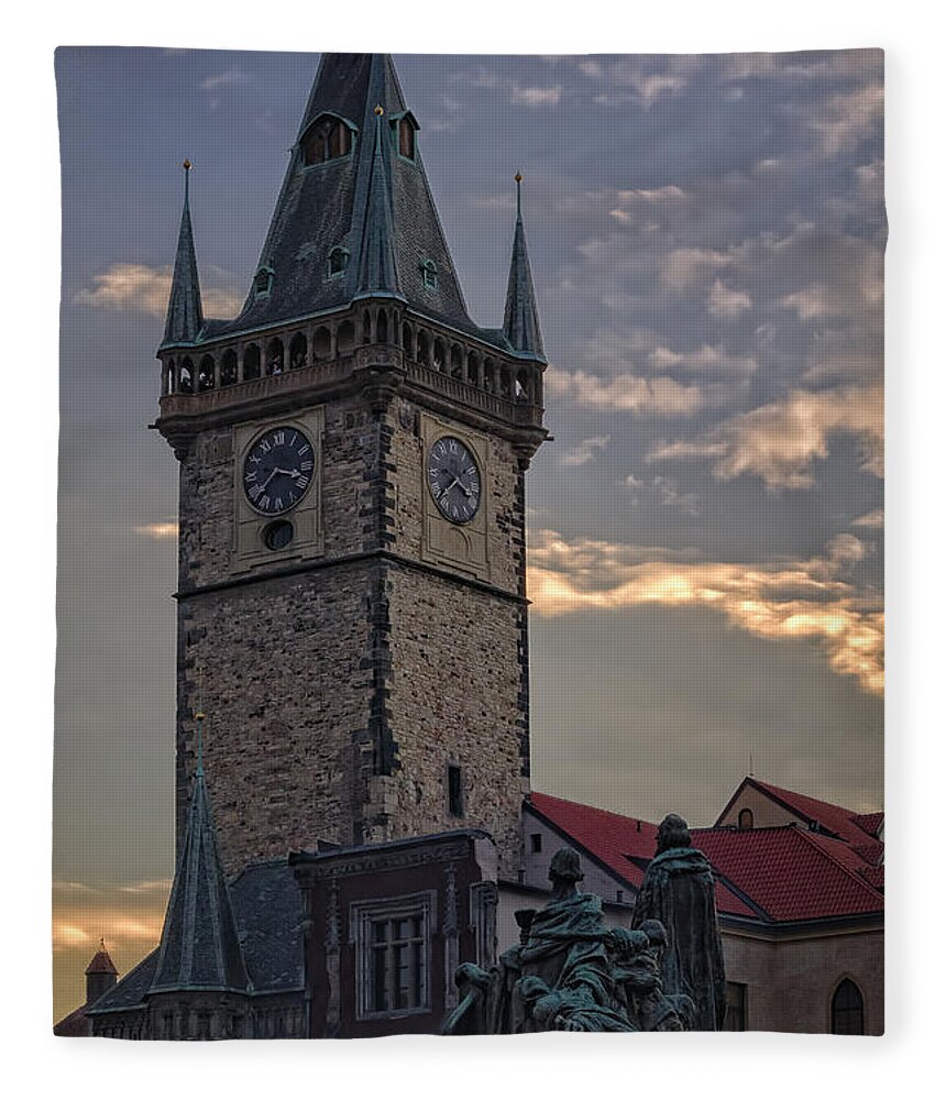 Joan Carroll Fleece Blanket featuring the photograph Prague Old Town Hall by Joan Carroll