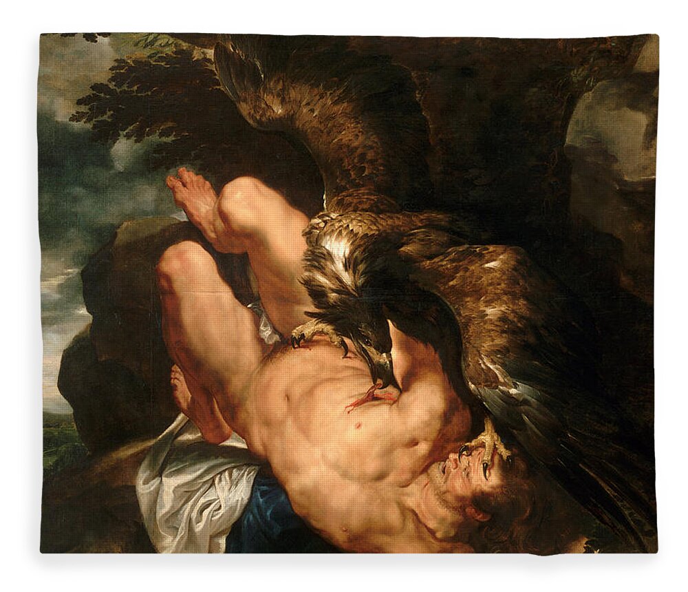  Peter Paul Rubens Fleece Blanket featuring the painting Prometheus Bound by Peter Paul Rubens