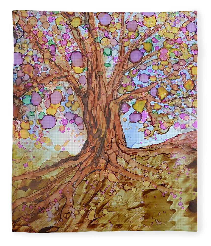 Tree Fleece Blanket featuring the painting Prosperity Tree by Kellie Chasse