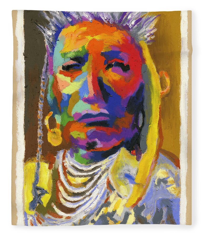 Indian Fleece Blanket featuring the painting Proud Native American by Stephen Anderson