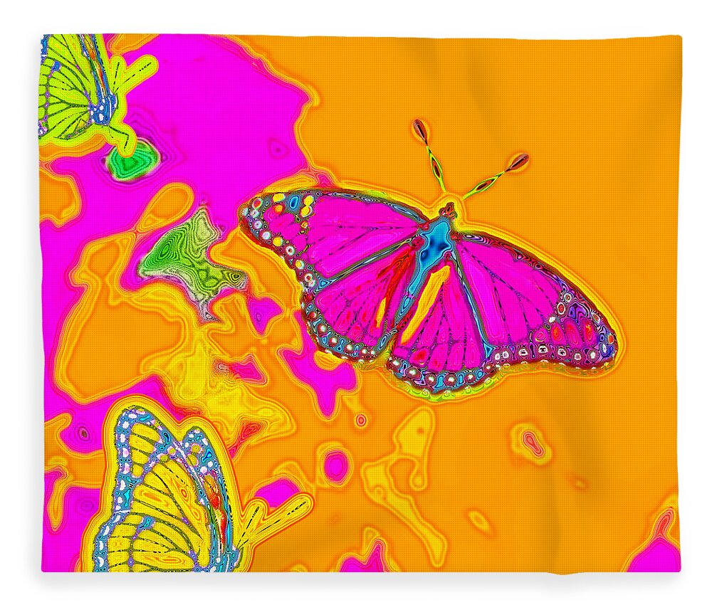 Pink Fleece Blanket featuring the digital art Psychedelic Butterflies by Marianne Campolongo