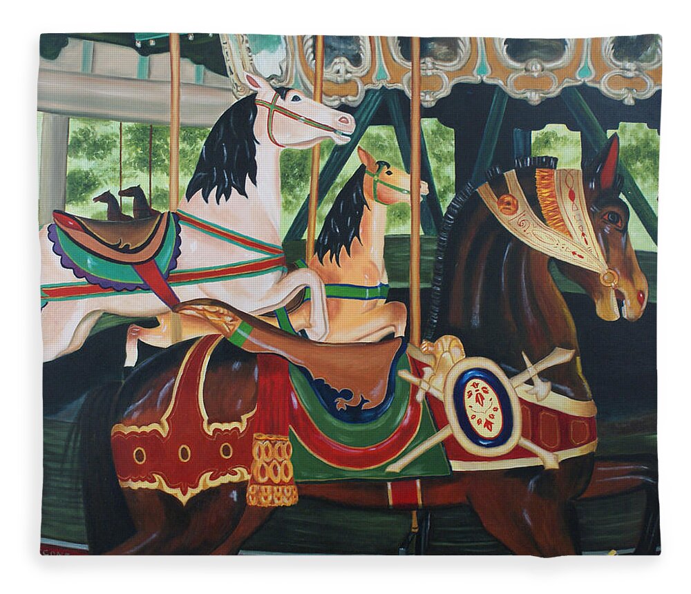 Carousel Fleece Blanket featuring the painting Pullen Park Carousel by Jill Ciccone Pike