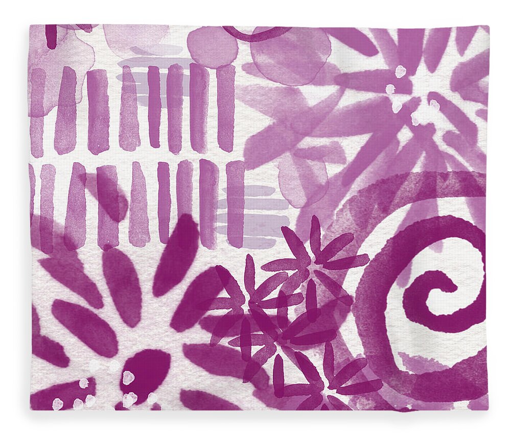 Purple And White Abstract Fleece Blanket featuring the painting Purple Garden - Contemporary Abstract Watercolor Painting by Linda Woods