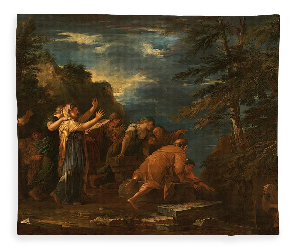 Salvator Rosa Fleece Blanket featuring the painting Pythagoras Emerging from the Underworld by Salvator Rosa
