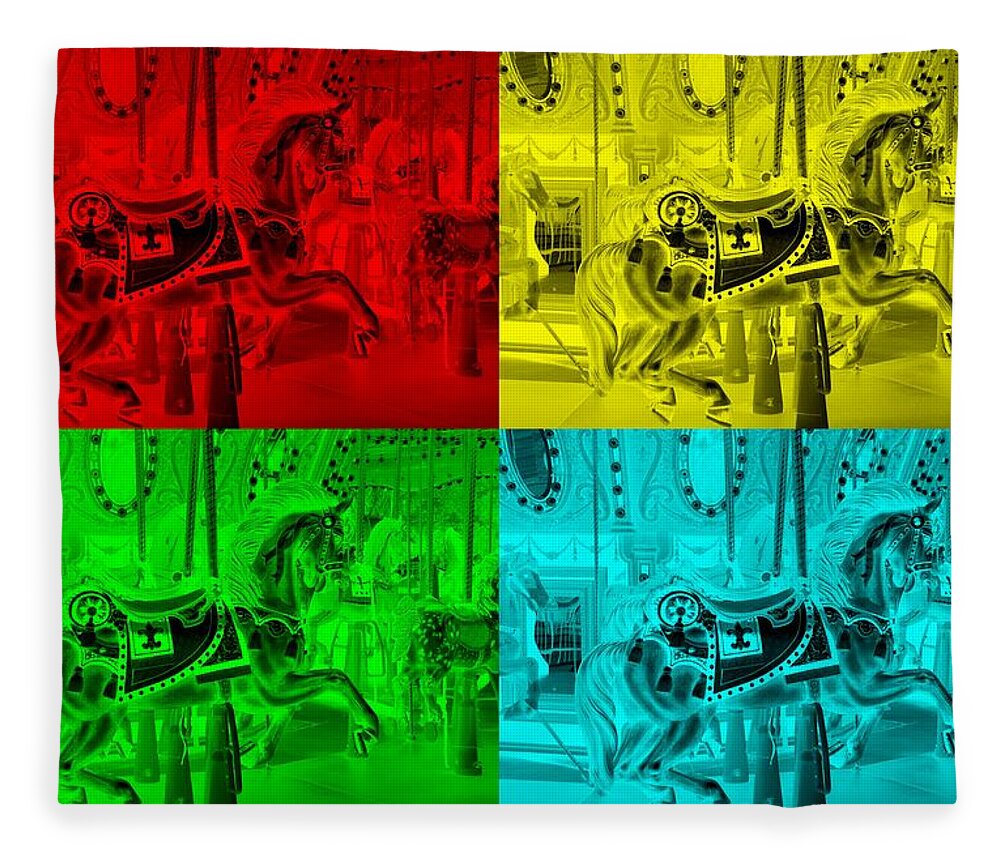 Carousel Fleece Blanket featuring the photograph Quad Color Horses by Rob Hans