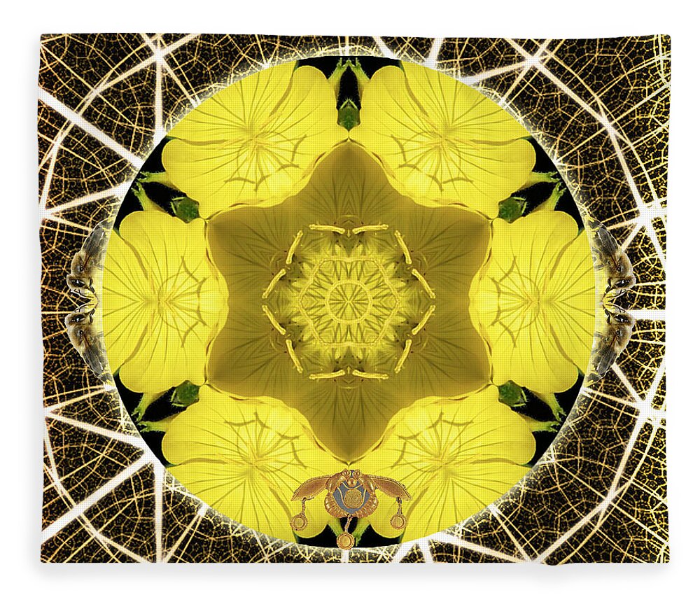 Queen Bee Fleece Blanket featuring the mixed media Queen Bee-Nectar of Life by Alicia Kent