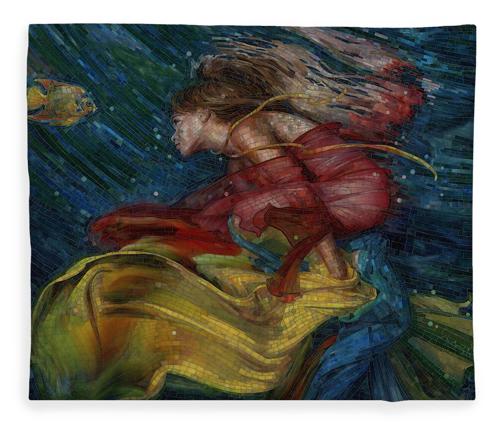 Angelfish Fleece Blanket featuring the glass art Queen of the Angels by Mia Tavonatti