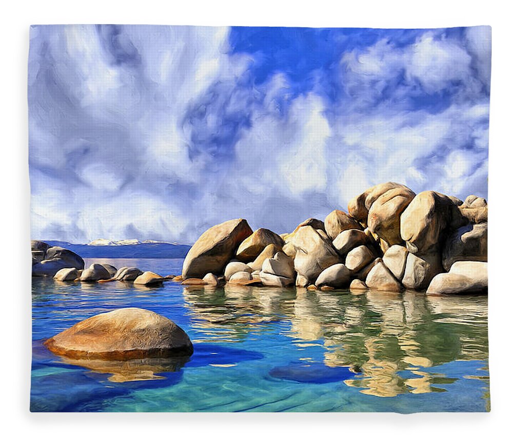 Quiet Fleece Blanket featuring the painting Quiet Cove at Lake Tahoe by Dominic Piperata