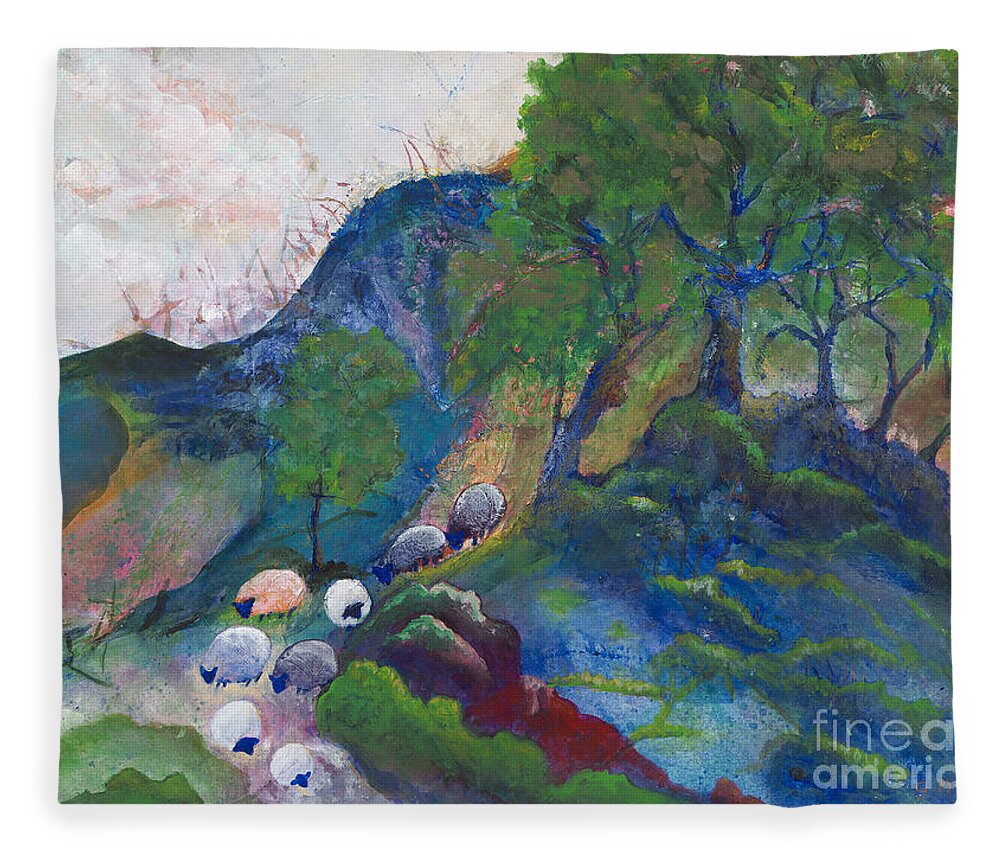 Sheep Fleece Blanket featuring the painting Quiller's Sheep by Ginny Neece
