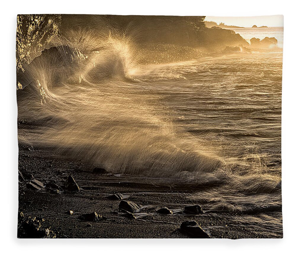 Radiant Sunrise Surf Fleece Blanket featuring the photograph Radiant Sunrise Surf by Marty Saccone