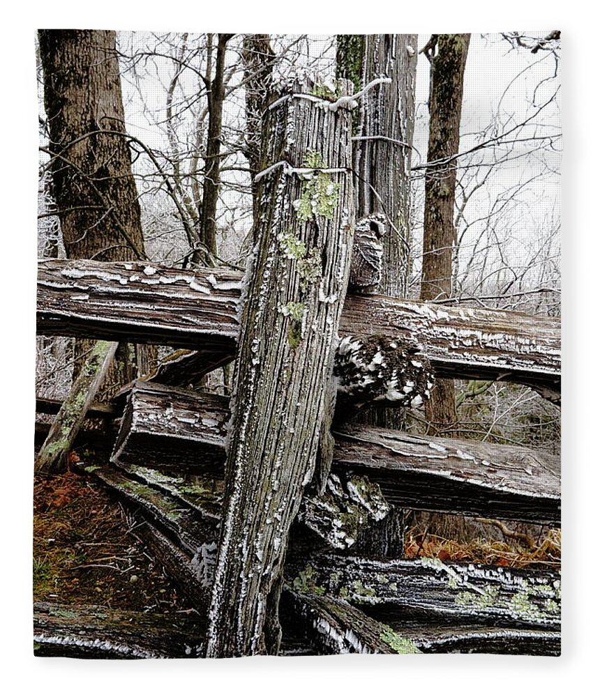 Landscape Fleece Blanket featuring the photograph Rail Fence With Ice by Daniel Reed