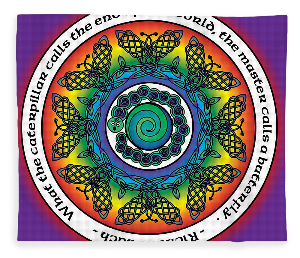 Rainbow Fleece Blanket featuring the digital art Rainbow Celtic Butterfly Mandala by Celtic Artist Angela Dawn MacKay