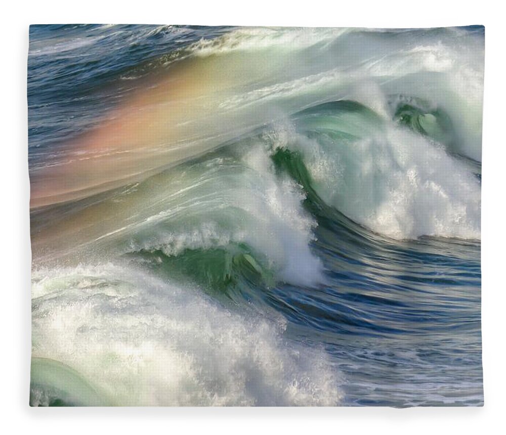 Seascape Fleece Blanket featuring the photograph Rainbow Surf 0011 by Kristina Rinell