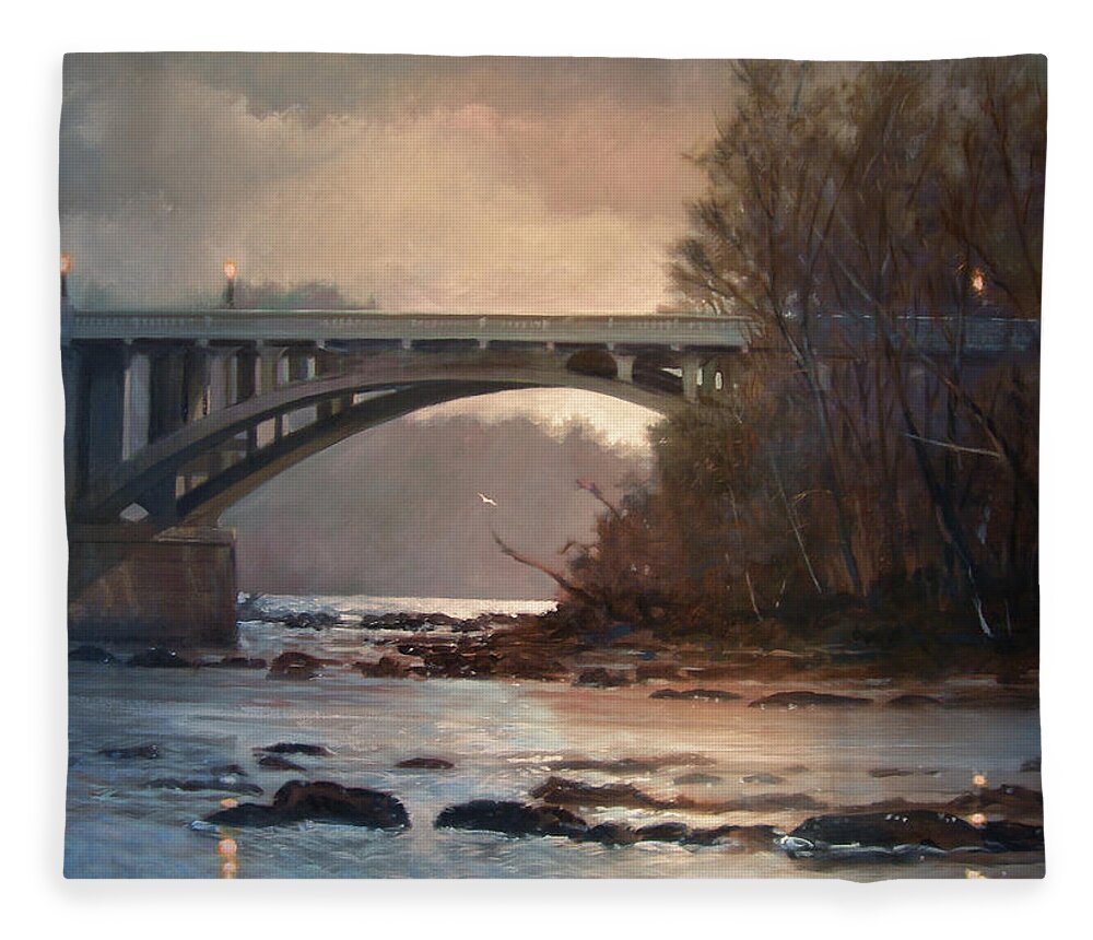 River Fleece Blanket featuring the painting Rainy River by Blue Sky