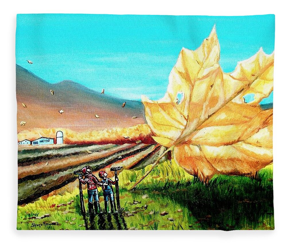 Fall Fleece Blanket featuring the painting Rake me up Before you go go by Shana Rowe Jackson
