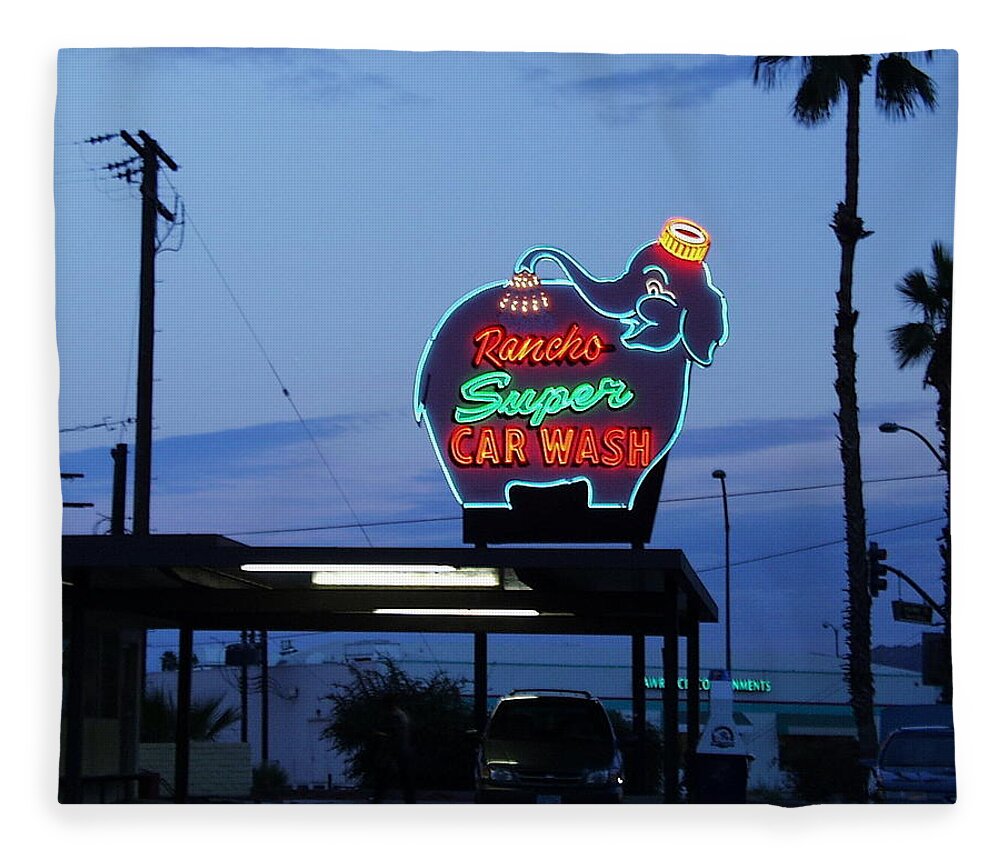 Sunset Fleece Blanket featuring the photograph Rancho Super Car Wash by Gerry High