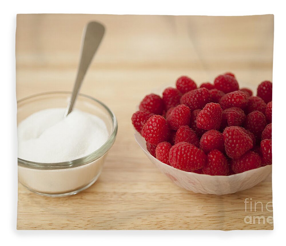 Abundance Fleece Blanket featuring the photograph Raspberries In Bowl, Custard Glass by Jim Corwin