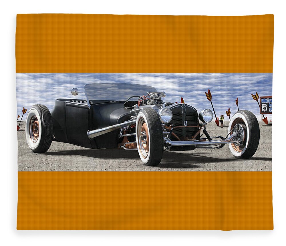 Transportation Fleece Blanket featuring the photograph Rat Rod On Route 66 2 Panoramic by Mike McGlothlen
