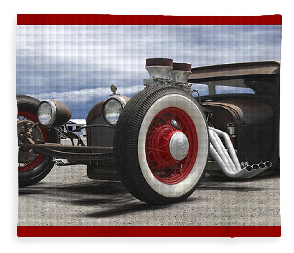 Transportation Fleece Blanket featuring the photograph Rat Rod on Route 66 Panoramic by Mike McGlothlen