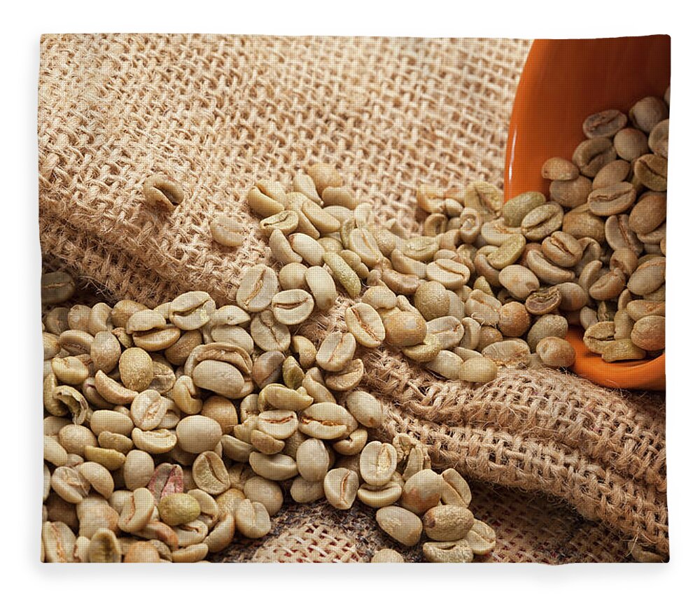 Close-up Fleece Blanket featuring the photograph Raw Coffee Bean by Drbouz