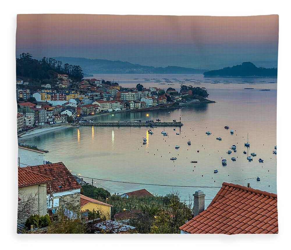 Enm Fleece Blanket featuring the photograph Raxo Panorama from A Granxa Galicia Spain by Pablo Avanzini