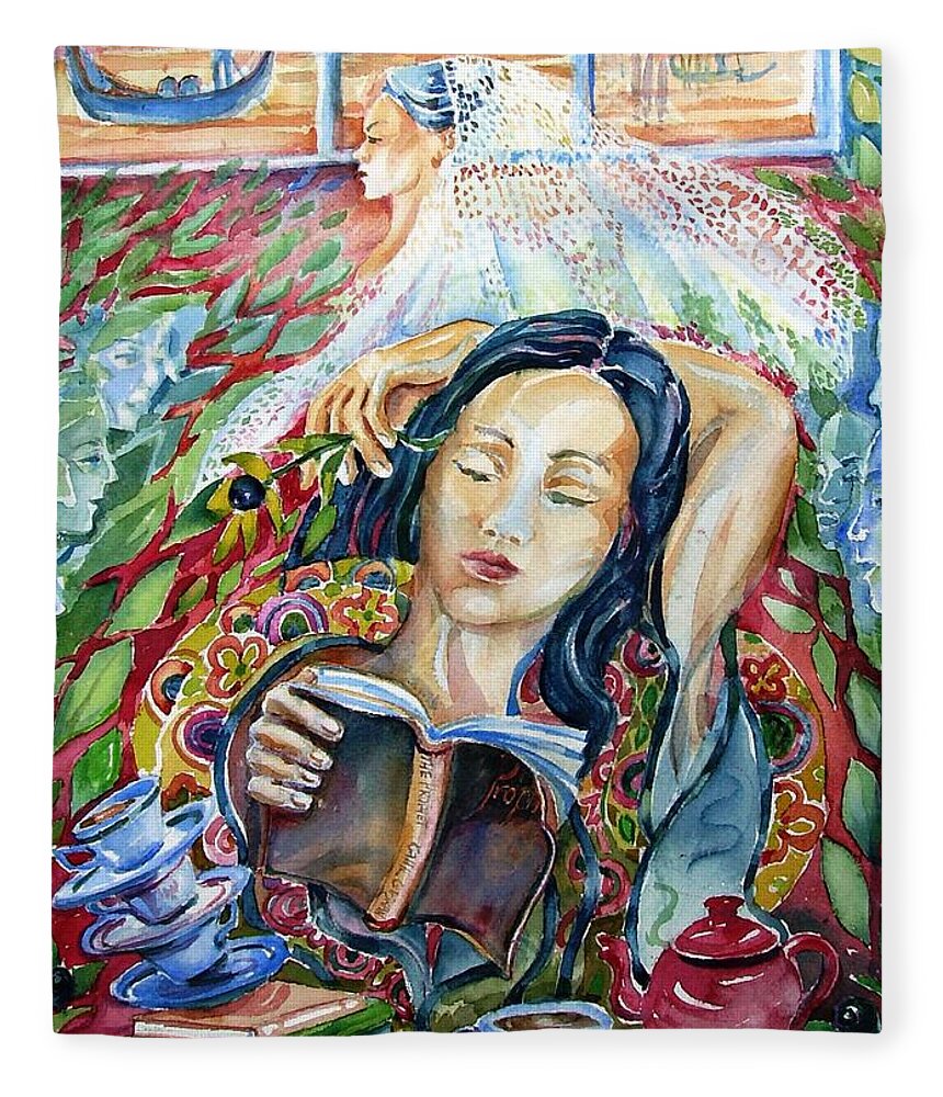 Bride Fleece Blanket featuring the painting Reading The Prophet by Kahil Gibran by Trudi Doyle